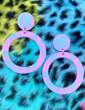 WIRADJURI YINAA HOOP EARRINGS - PURPLE/TEAL - SMALL