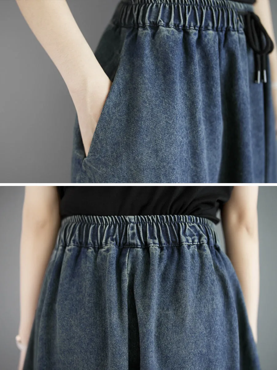 Women Summer Casual Solid Loose Denim Skirt CO1054