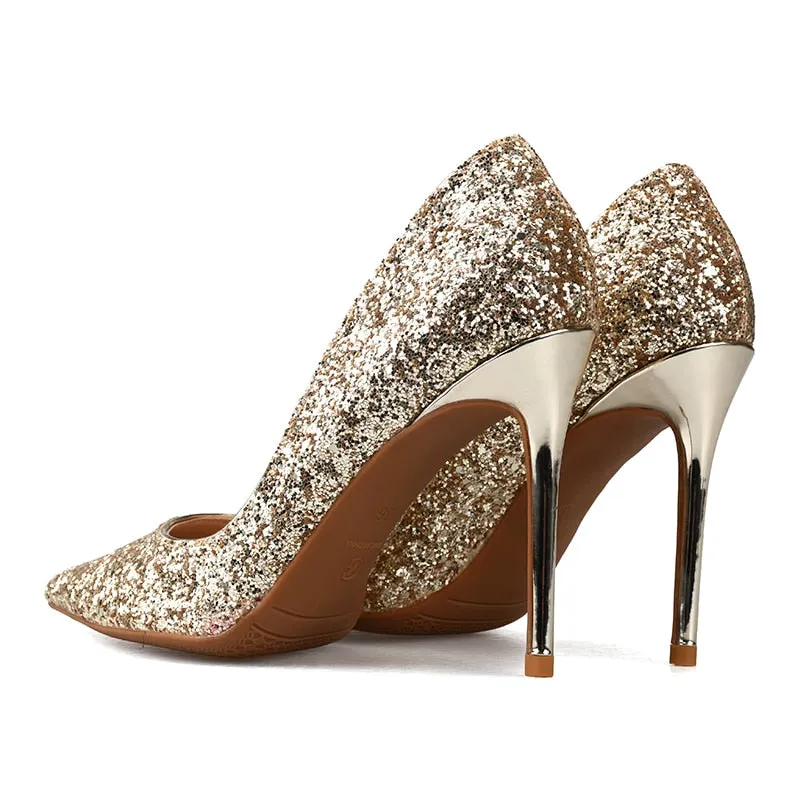 Women's Synthetic Leather Sequin Pointed Toe High-Heel Pumps