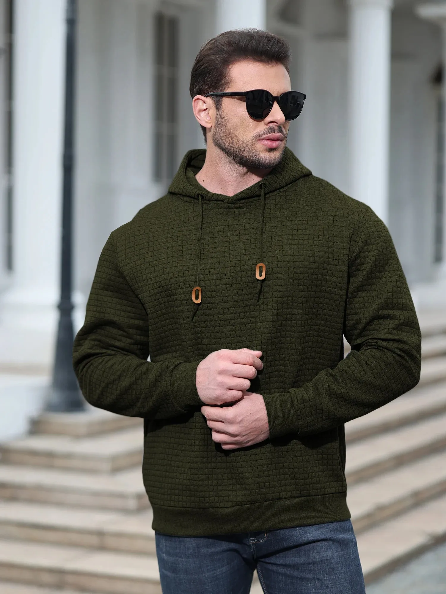 Xituodai Men Autumn Casual Hoodies Long Sleeve Drawstring Pullover Sweatshirt Tracksuit Hooded Sweatshirts Streetwear with Plaid