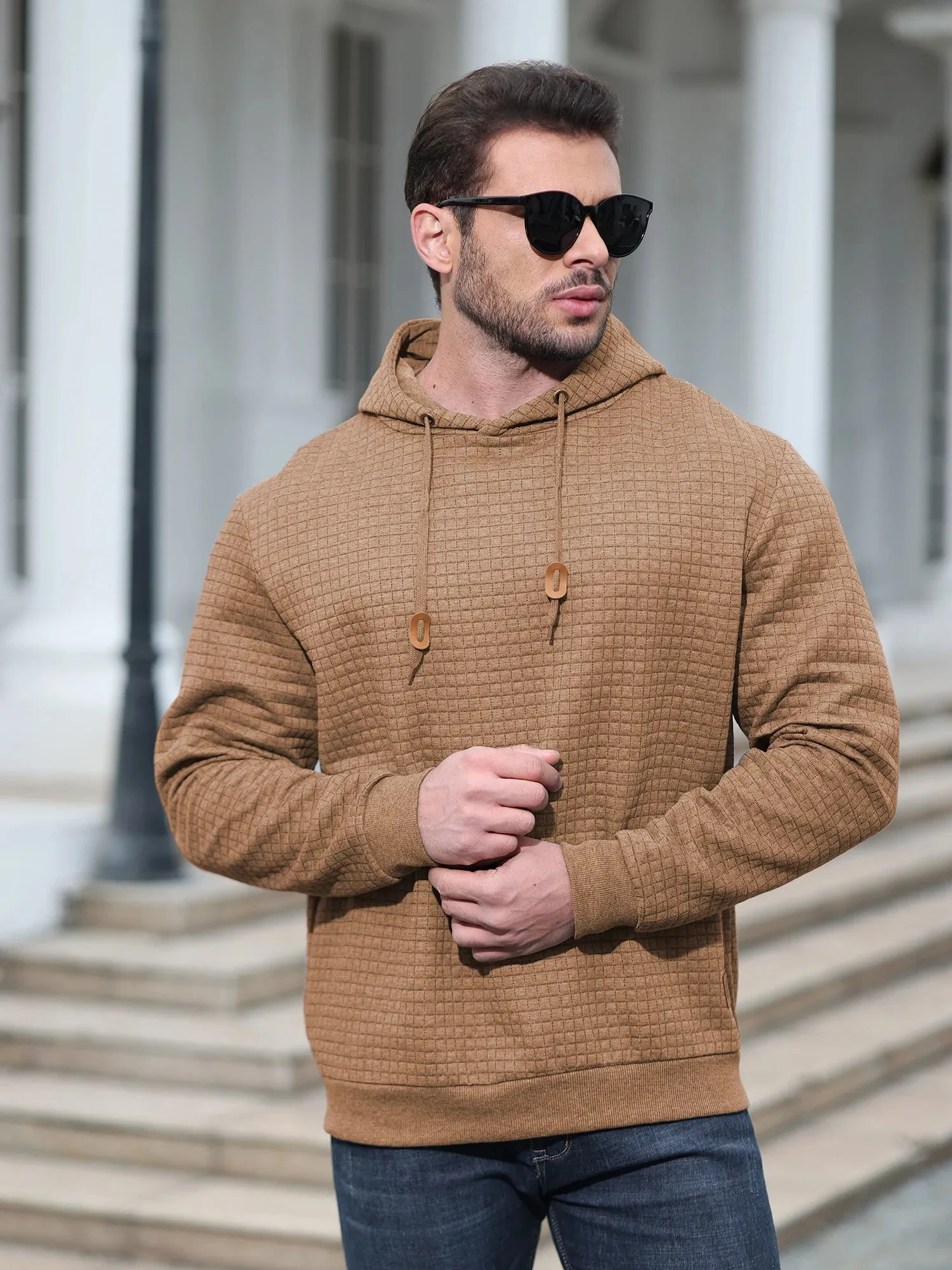 Xituodai Men Autumn Casual Hoodies Long Sleeve Drawstring Pullover Sweatshirt Tracksuit Hooded Sweatshirts Streetwear with Plaid