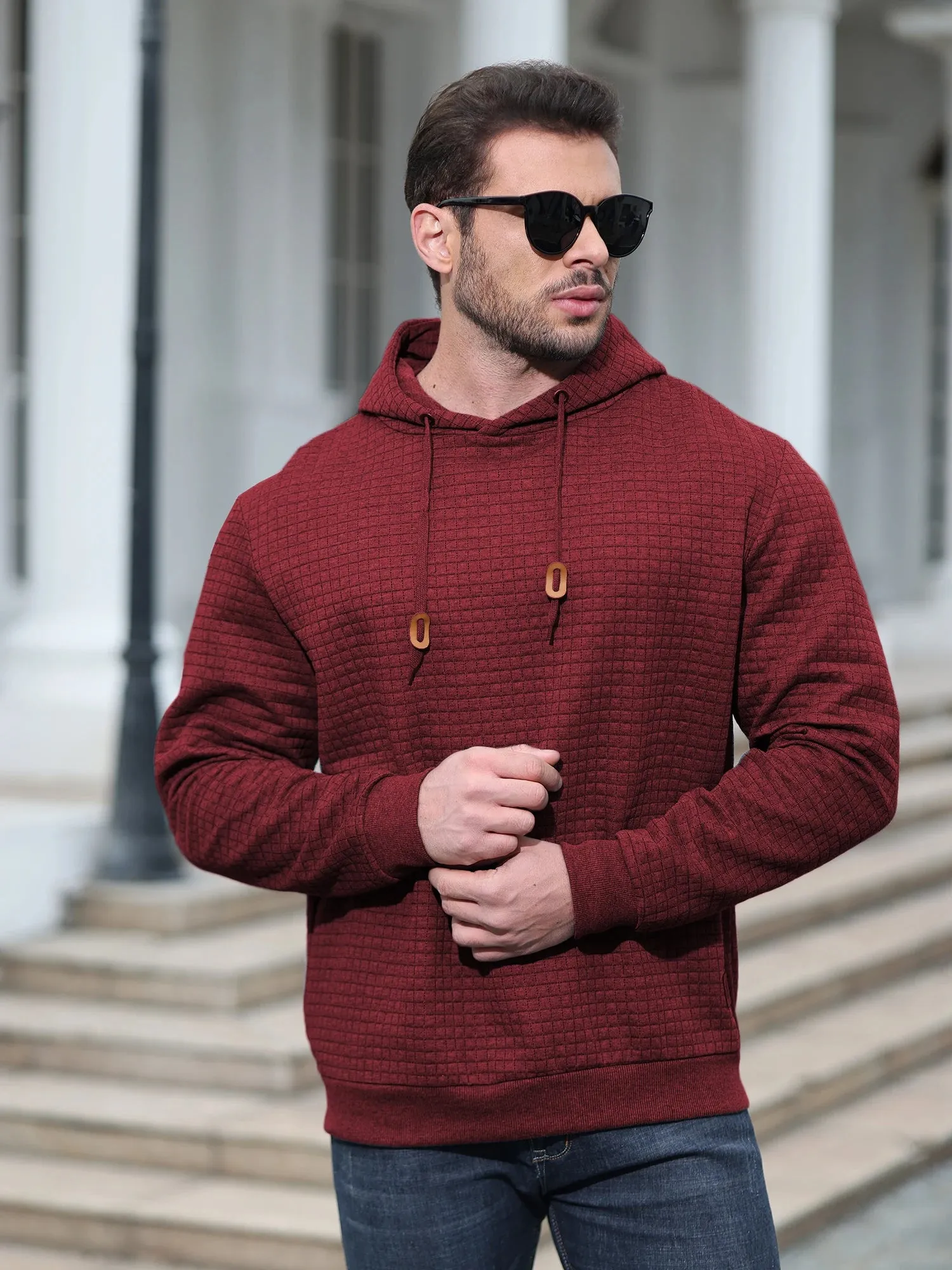 Xituodai Men Autumn Casual Hoodies Long Sleeve Drawstring Pullover Sweatshirt Tracksuit Hooded Sweatshirts Streetwear with Plaid