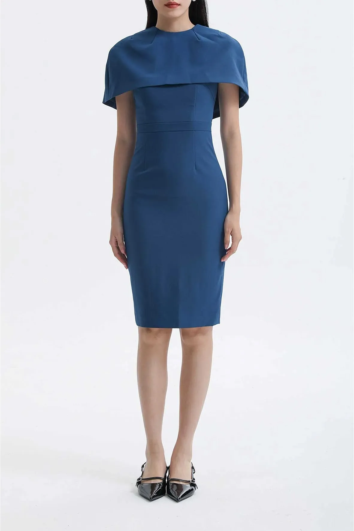 Zip Dress With Cloak In Deep Blue