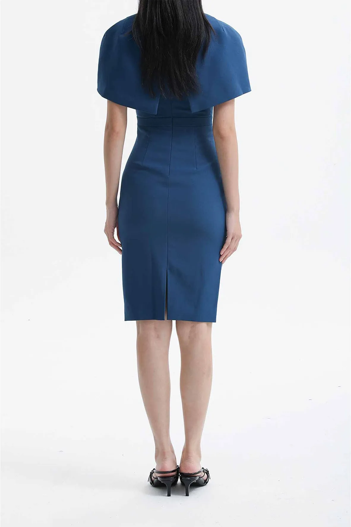 Zip Dress With Cloak In Deep Blue