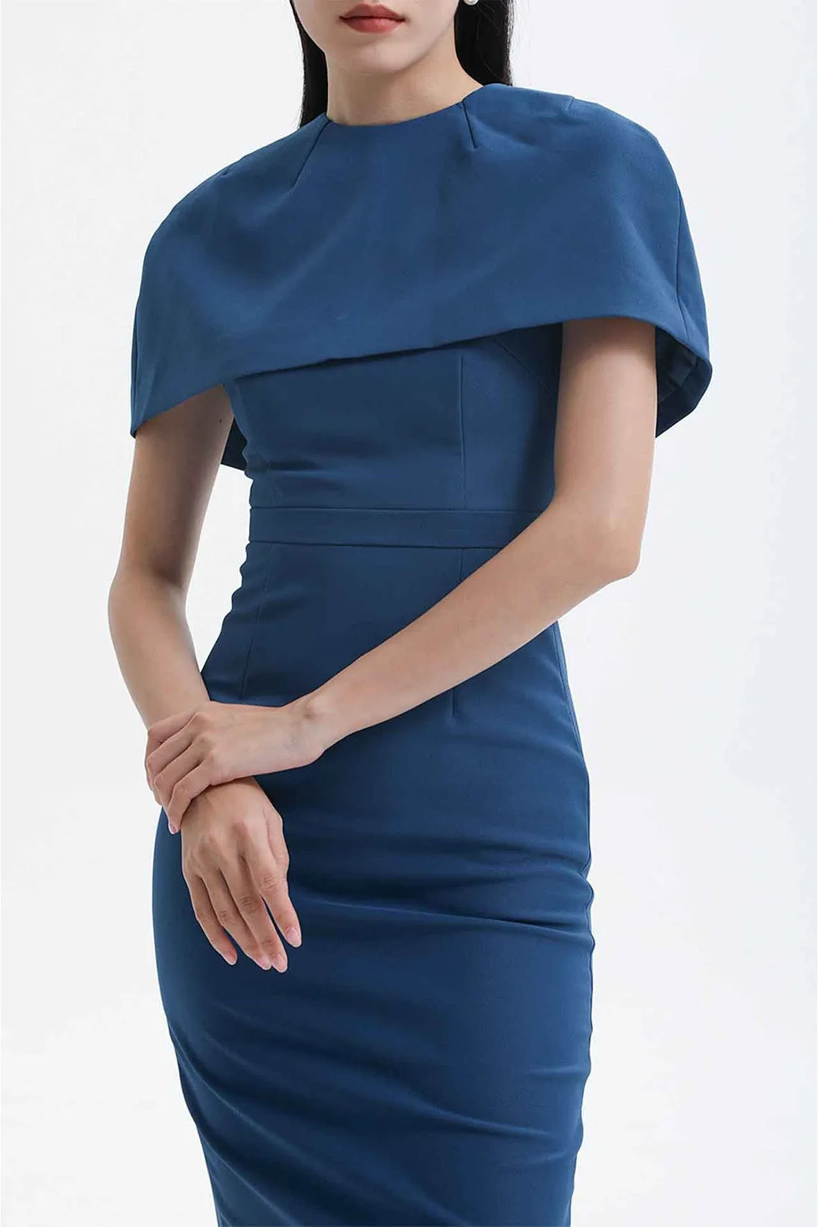 Zip Dress With Cloak In Deep Blue